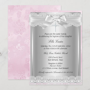 Pink Lace Cross Baptism/Christening Invitation