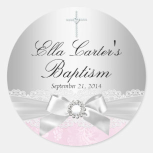 Pink Lace & Cross Baptism Sticker