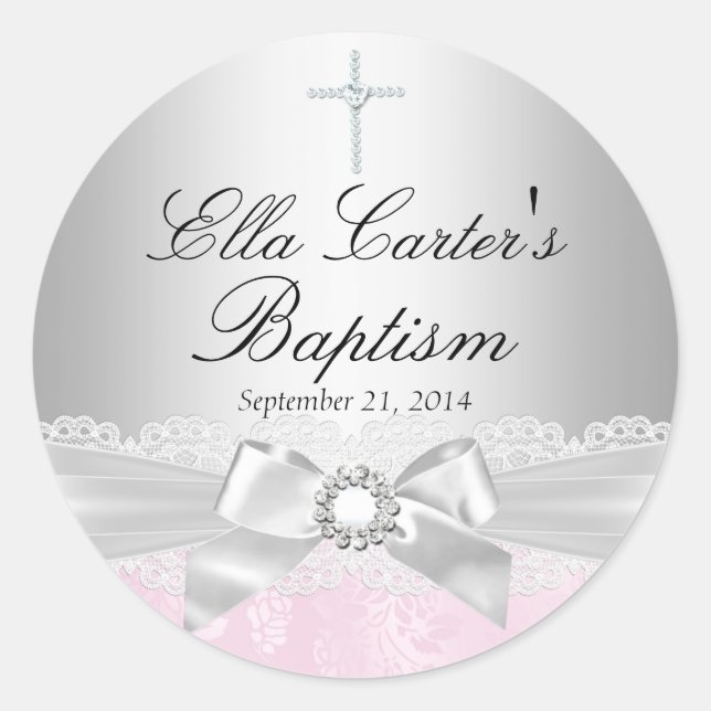 Pink Lace & Cross Baptism Sticker (Front)