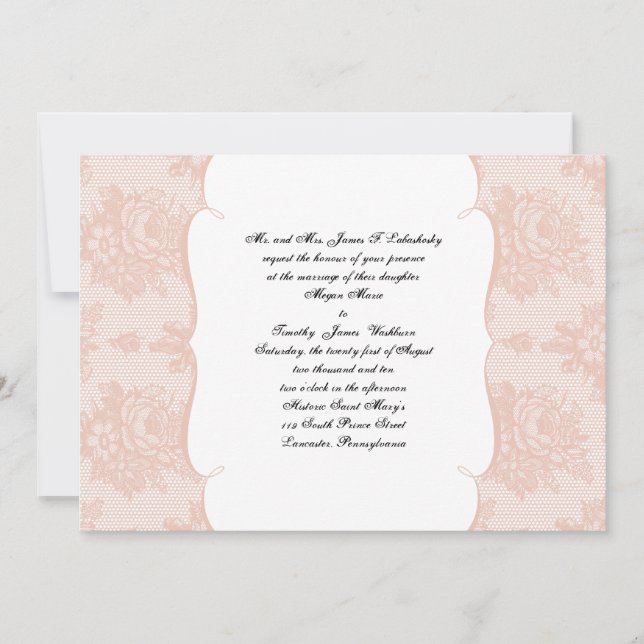 Pink Lace French Background Wedding Invitation (Front)