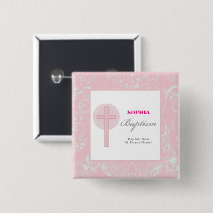Pink Lace Girl Baptism 2 Inch Square Button