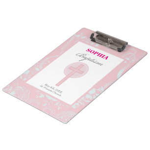 Pink Lace Girl Baptism Clipboard