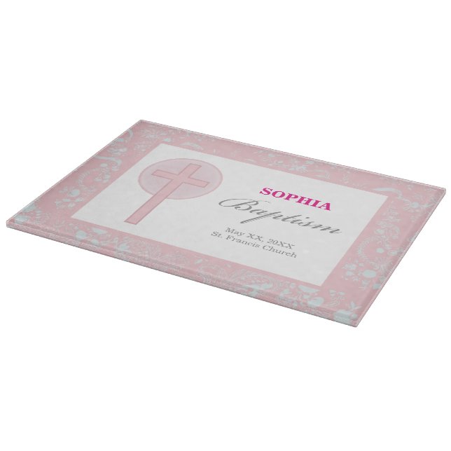 Pink Lace Girl Baptism Cutting Board (Corner)