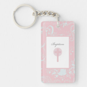 Pink Lace Girl Baptism Keychain