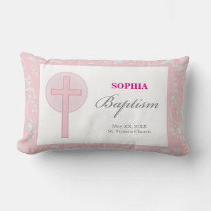 Pink Lace Girl Baptism Lumbar Pillow