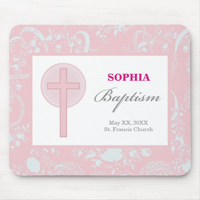 Pink Lace Girl Baptism Mouse Pad (Front)