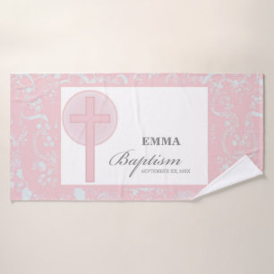 Pink Lace Girl Baptism Personalized Bath Towel