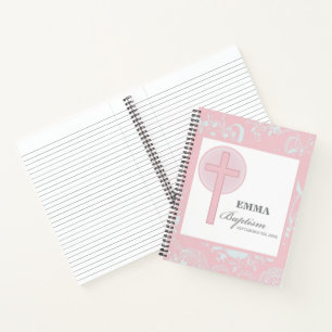 Pink Lace Girl Baptism Personalized Notebook