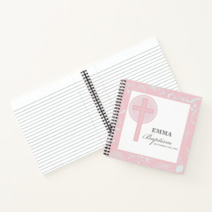 Pink Lace Girl Baptism Personalized Notebook