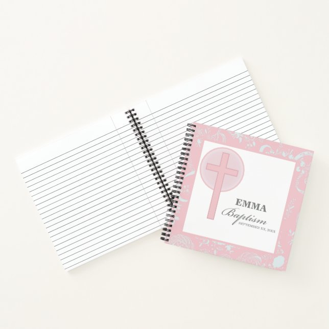 Pink Lace Girl Baptism Personalized Notebook (Inside)