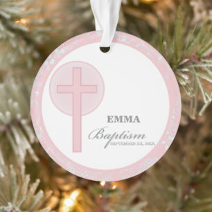 Pink Lace Girl Baptism Personalized Ornament