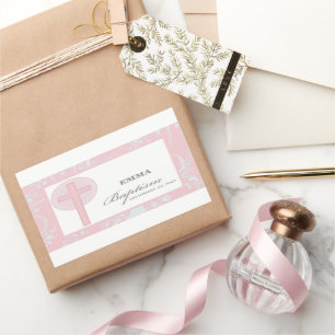 Pink Lace Girl Baptism Personalized Sticker