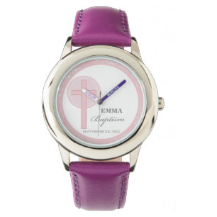 Pink Lace Girl Baptism Personalized Watch
