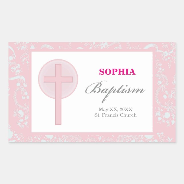 Pink Lace Girl Baptism Sticker (Front)
