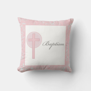 Pink Lace Girl Baptism Throw Pillow
