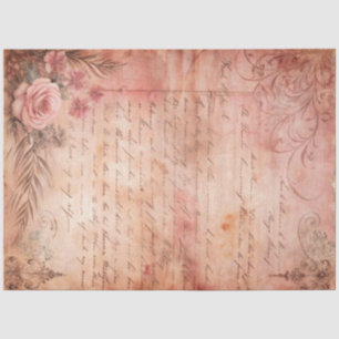 Pink Lace Grunge Old Letter Decoupage Tissue Paper