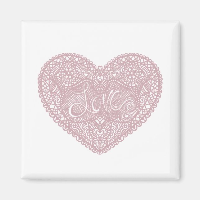 Pink Lace Inspirational Romantic Love Heart Magnet (Front)