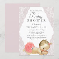 Pink Lace Its A Girl Vintage Baby Shower Invite