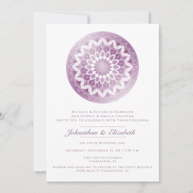 Pink Lace Mandala Wedding Invitation (Front)