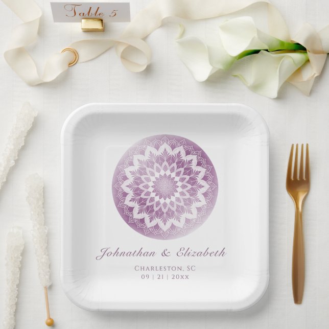 Pink Lace Mandala Wedding Paper Plate (Wedding)