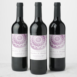 Pink Lace Mandala Wedding Wine Label