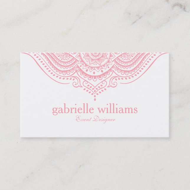 Pink Lace Paisley Mandala Business Card (Front)