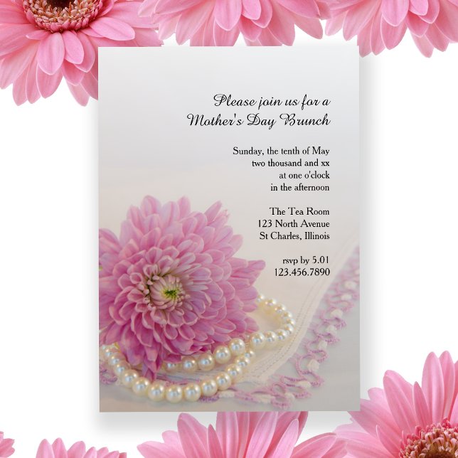 Pink Lace Pearls Fête des Mères Invitation Brunch (Créateur téléchargé)