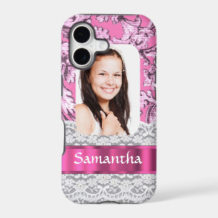 Pink lace personalized photo template