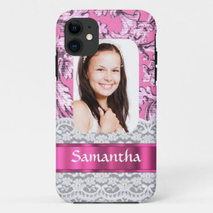 Pink lace personalized photo template iPhone 11 case