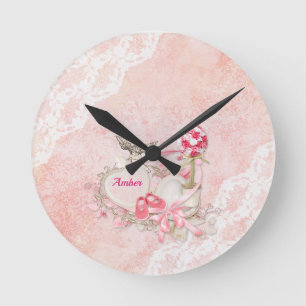 Pink Lace   Round Clock