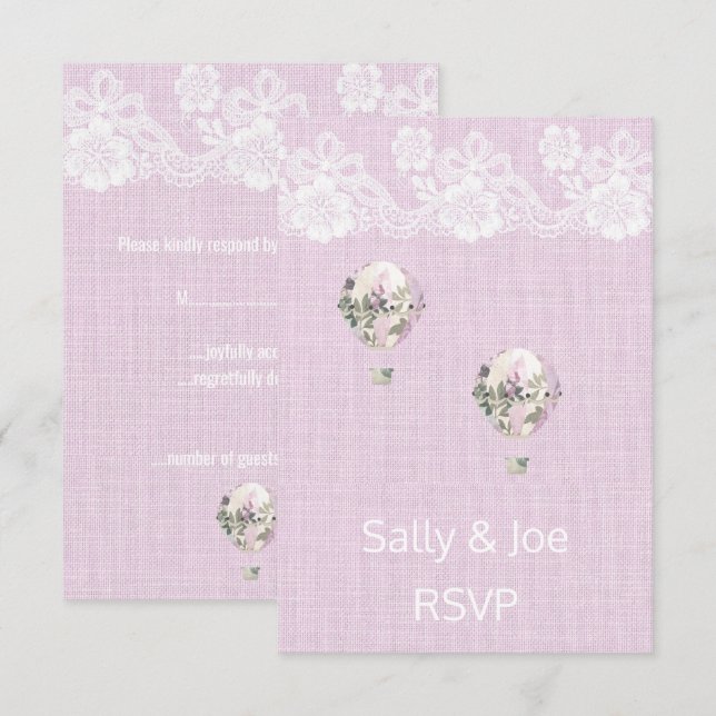 Pink Lace Rustic Hot Air Balloon Invitation (Front/Back)