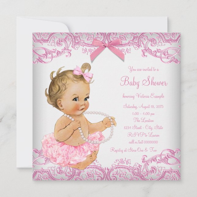 Pink Lace Tutu Girl Baby Shower Invitation (Front)