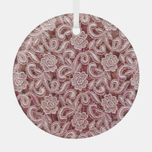 Pink lace, vintage roses pattern. glass ornament