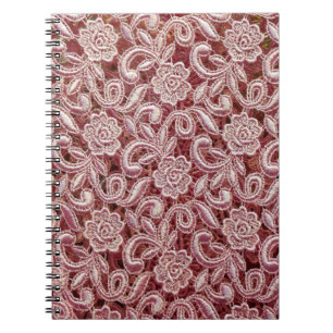 Pink lace, vintage roses pattern. notebook