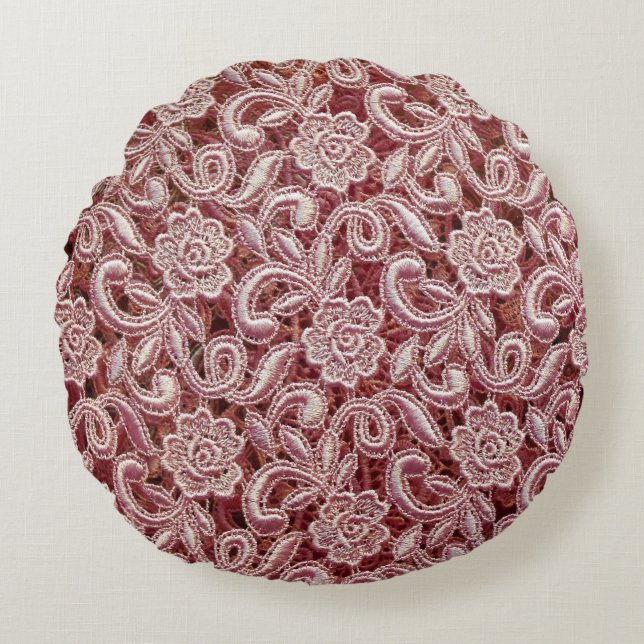 Pink lace, vintage roses pattern. round pillow (Front)