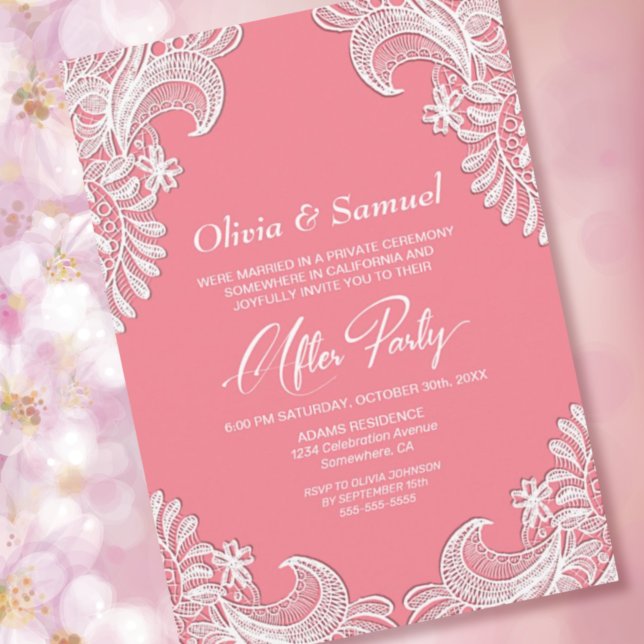 Pink Lace Wedding After Party Invitation (Creator Uploaded)