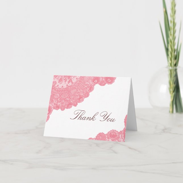 Pink Lace Wedding Thank You Card (Front)