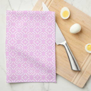 Pink Lace & White Floral Lattice Pattern Kitchen Towel