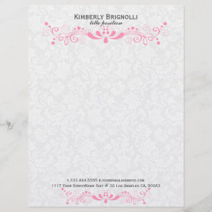 Pink Lace With White Damasks Letterhead