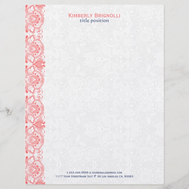 Pink Lace With White Damasks Letterhead (Front)
