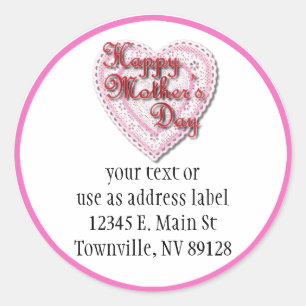 Pink Laced Heart for Mother's Day Classic Round Sticker
