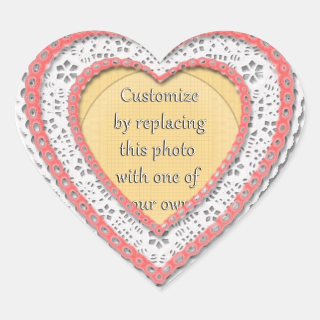 Pink Laced Heart Frame Valentine's Day Heart Sticker (Front)