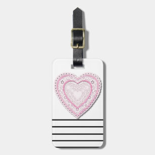 Pink Laced Heart Luggage Tag