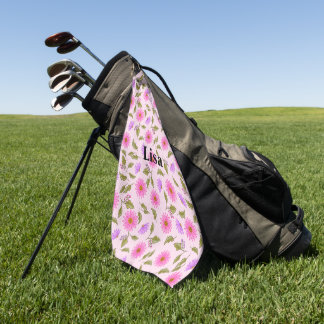 Pink Lacy Daisy Personalized Golf Towel