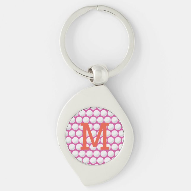 Pink Ladies Golf Ball Monogram INITIAL Orange Keychain (Front)