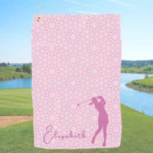 Pink ladies golf towel with custom name
