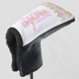 Pink ladies golfer argyle personalized cover