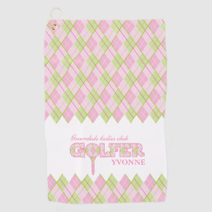 Pink ladies golfer argyle personalized towel