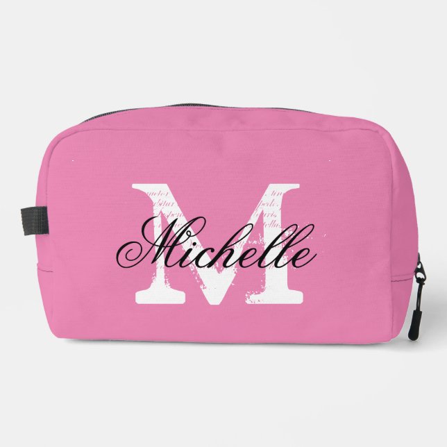 Pink ladies toiletry travel bag with chic monogram (Front)