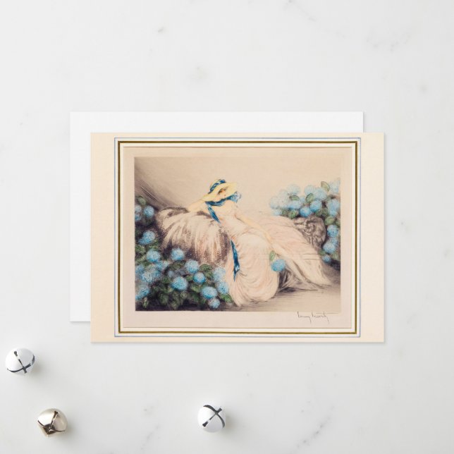 Pink Lady, 1933 by Louis Icart Holiday Card (Front/Back In Situ)